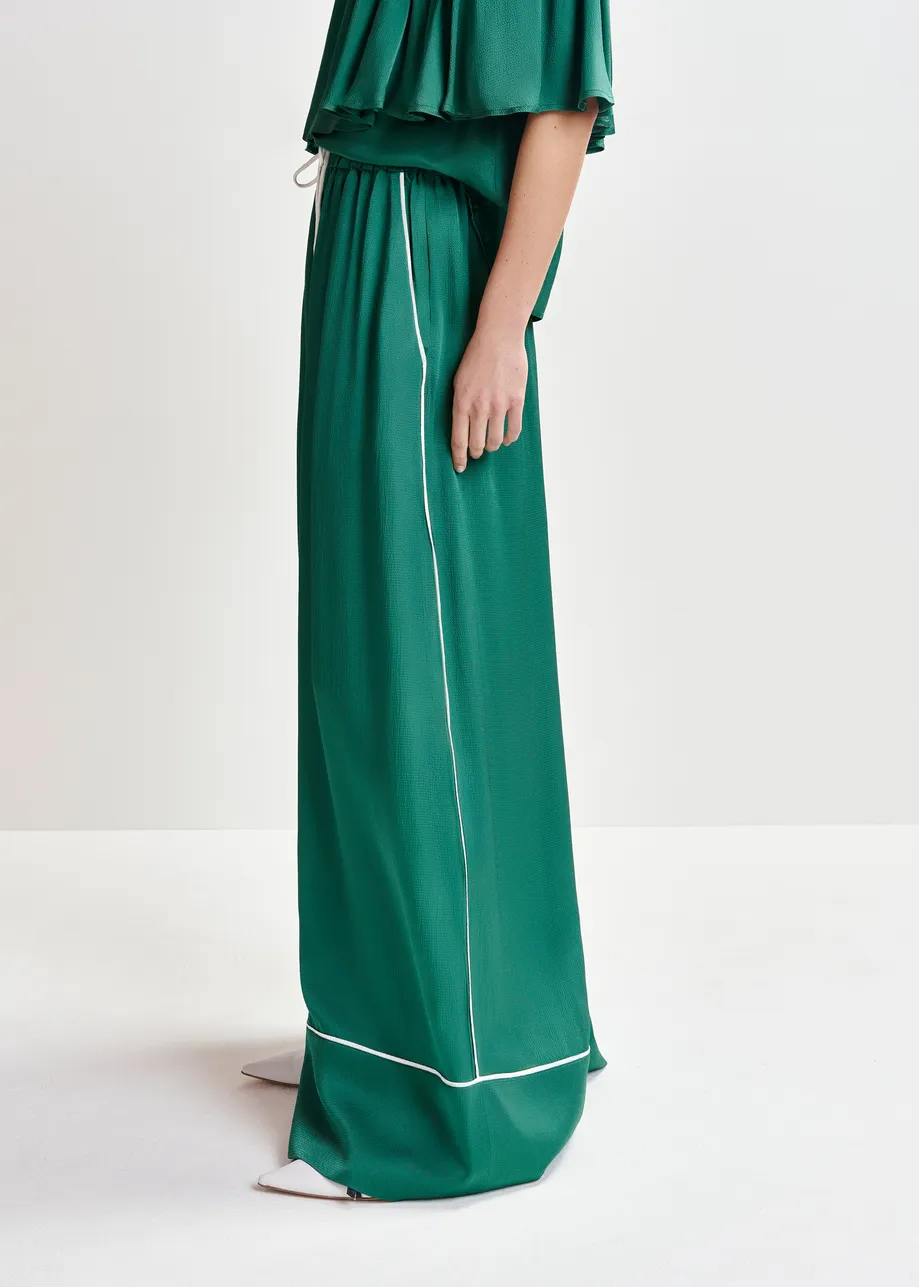 Dark green wide-Leg pants with contrast stitching