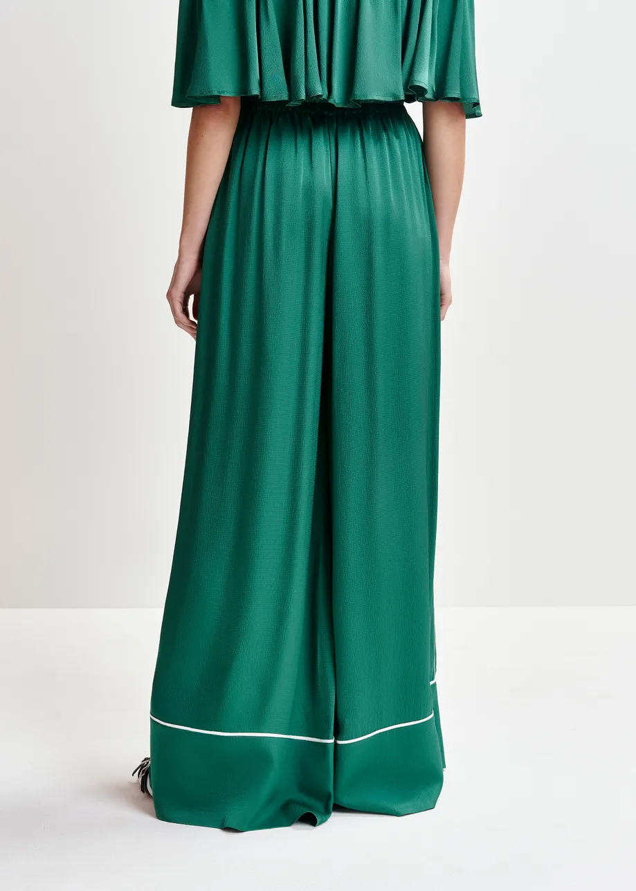 Dark green wide-Leg pants with contrast stitching