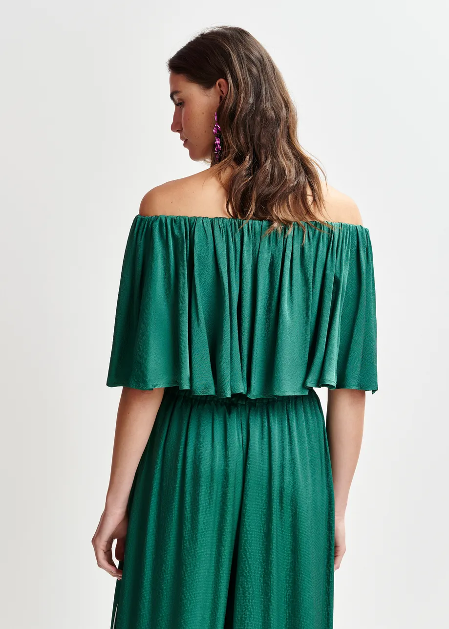 Dark green wide-Leg pants with contrast stitching