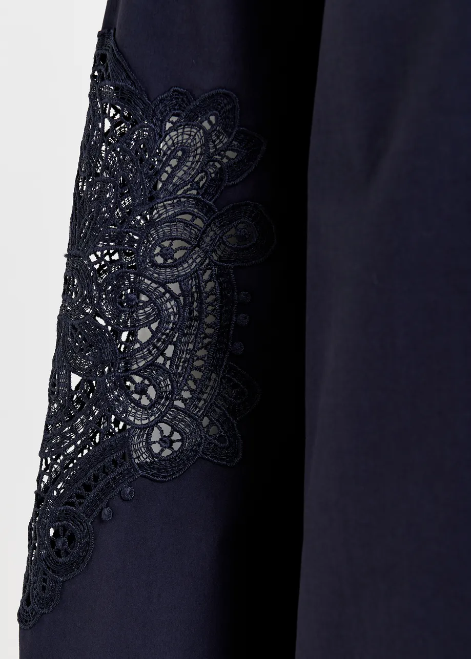 Dark blue cotton shirt with embroideries
