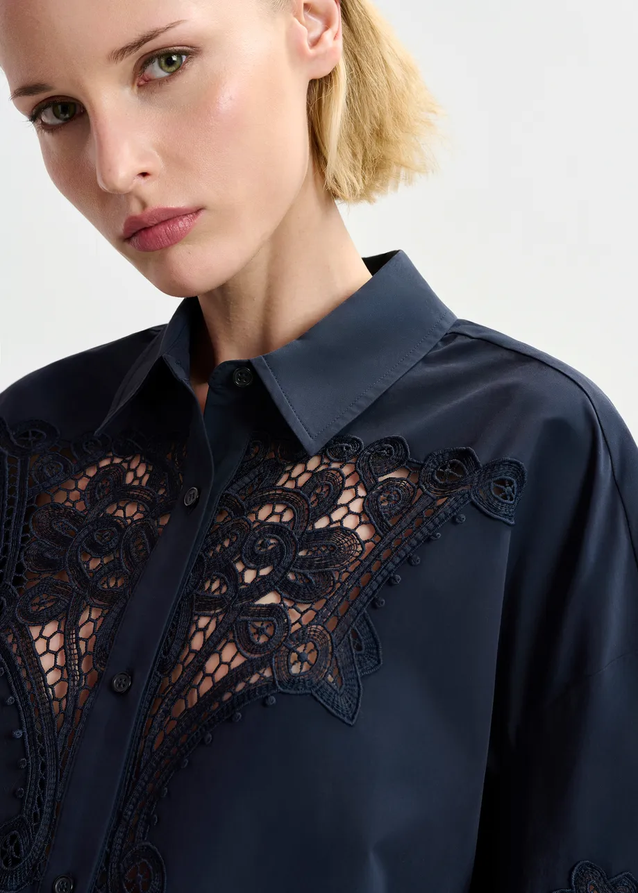 Dark blue cotton shirt with embroideries