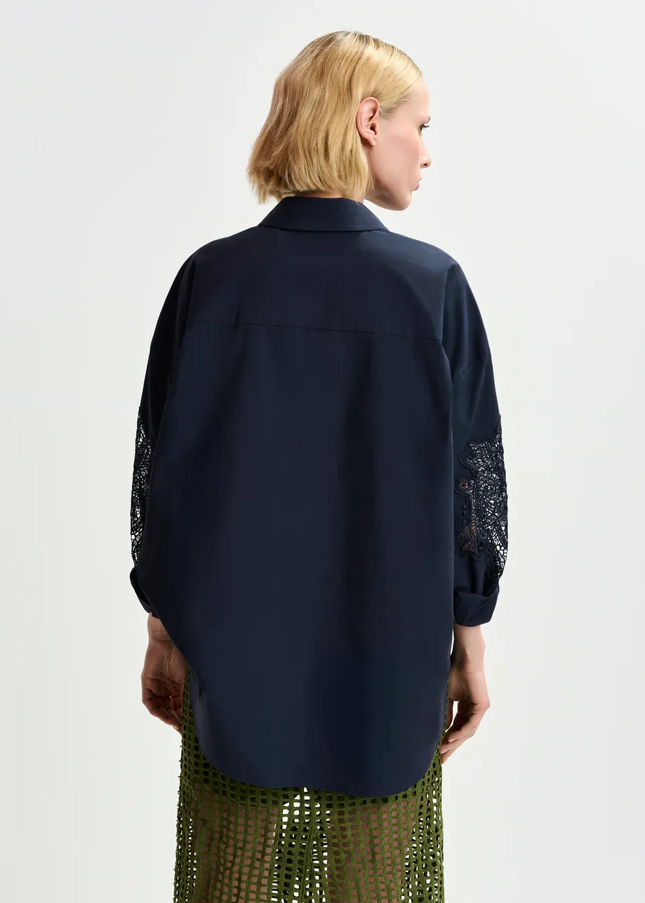 Dark blue cotton shirt with embroideries