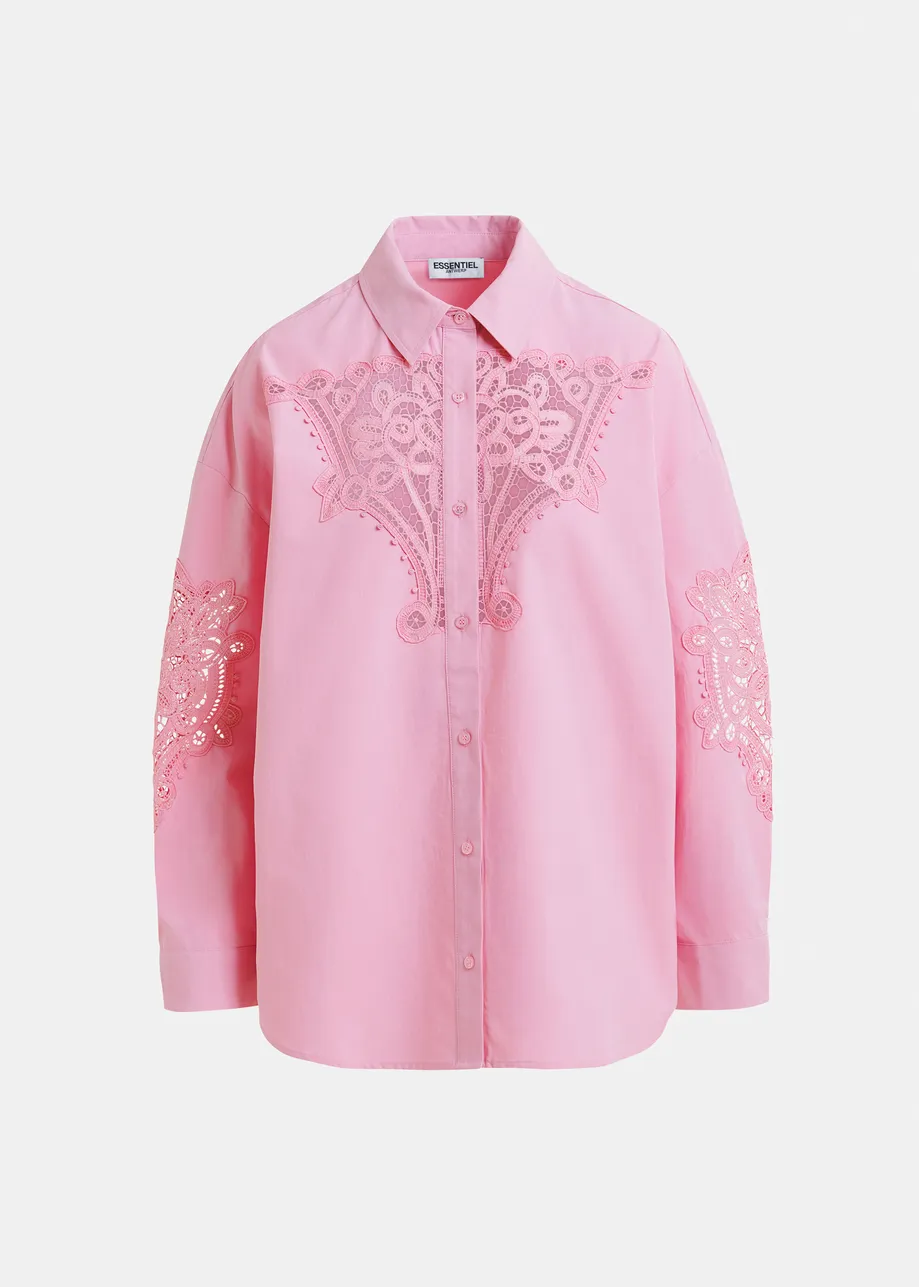 Chemise en coton rose clair à broderies