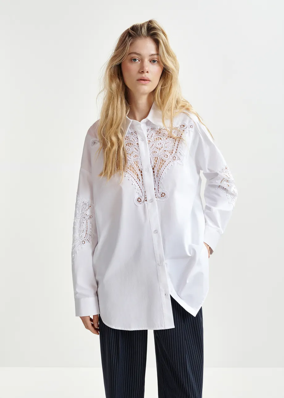 White cotton shirt with embroideries