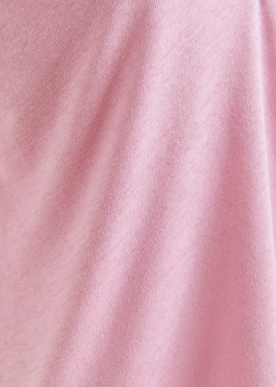 Light pink sleeveless cotton-linen blend T-shirt