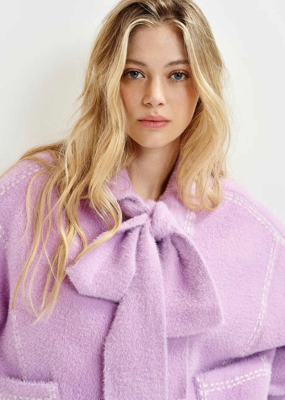 Lilac knit with contrasting stitching and self-fabric scarf