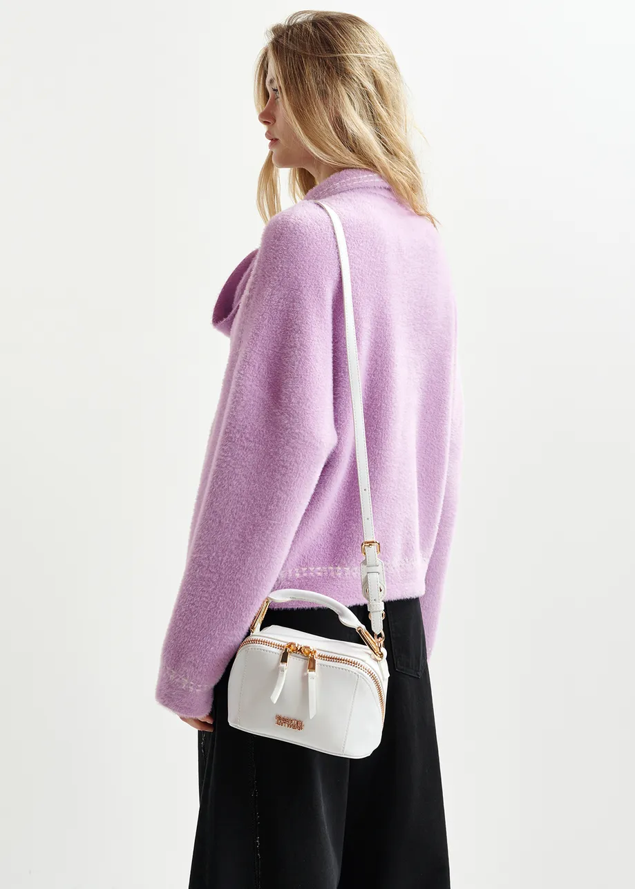 Lilac knit with contrasting stitching and self-fabric scarf