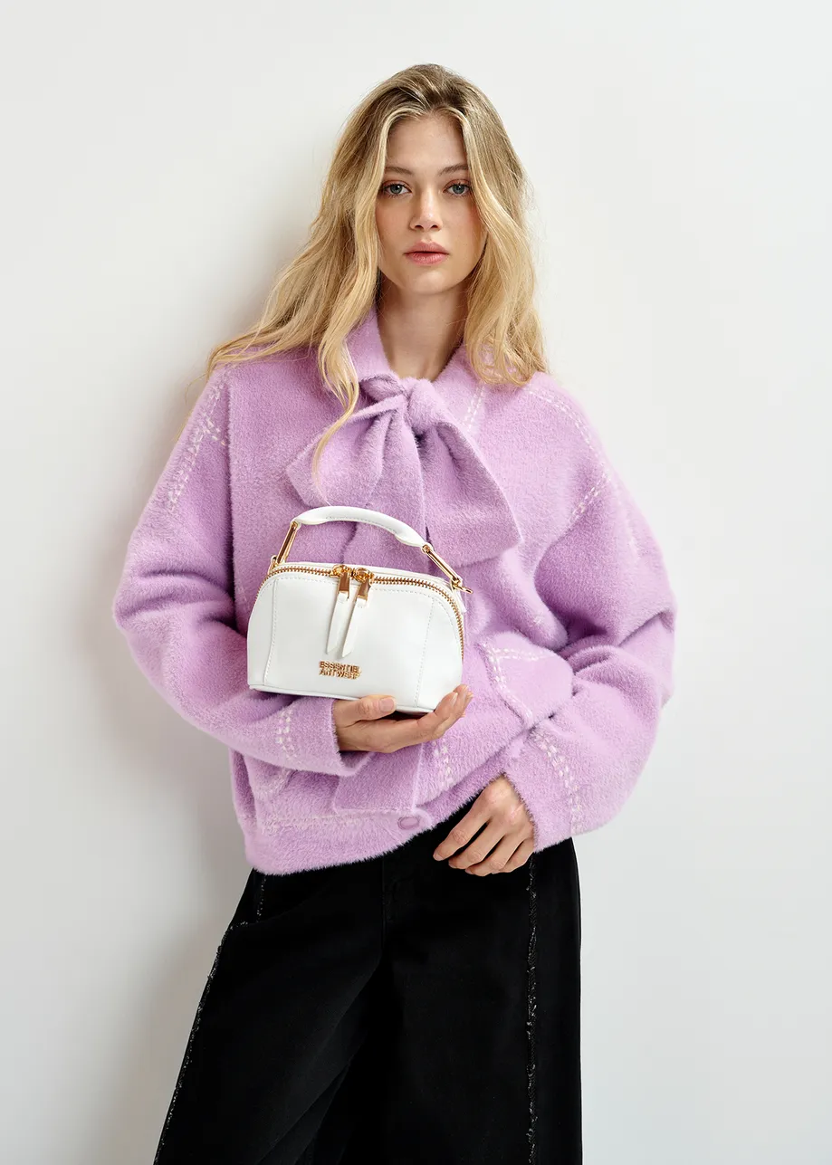 Lilac knit with contrasting stitching and self-fabric scarf