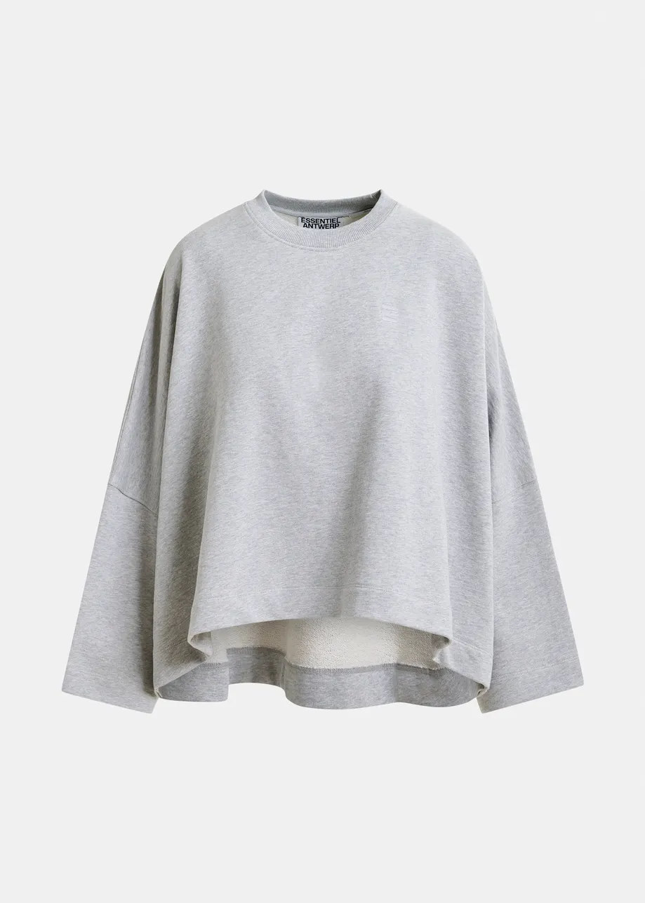 Grey short-sleeved sweatshirt with E-shaped embroidery