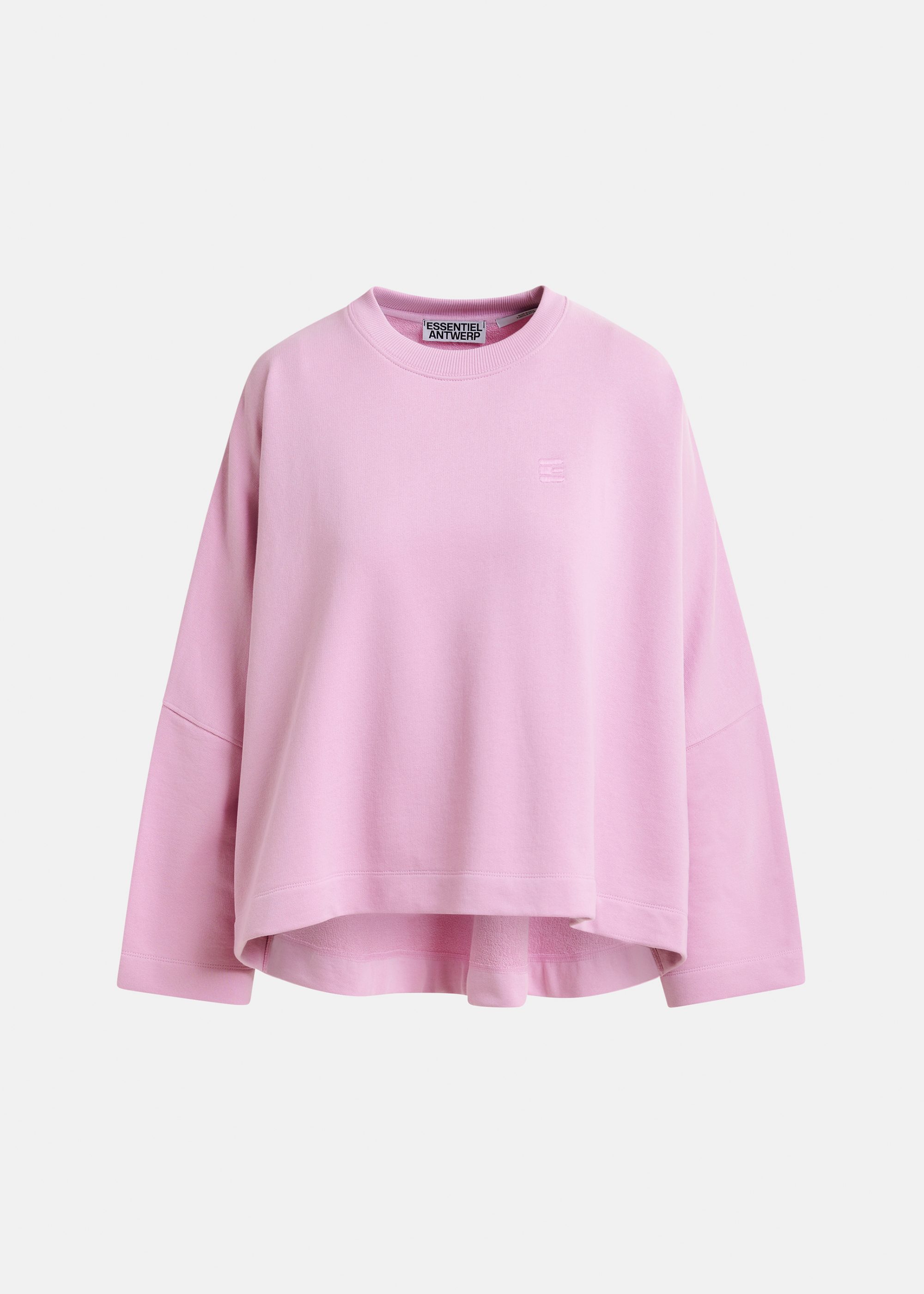 Pink short-sleeved sweatshirt with E-shaped embroidery