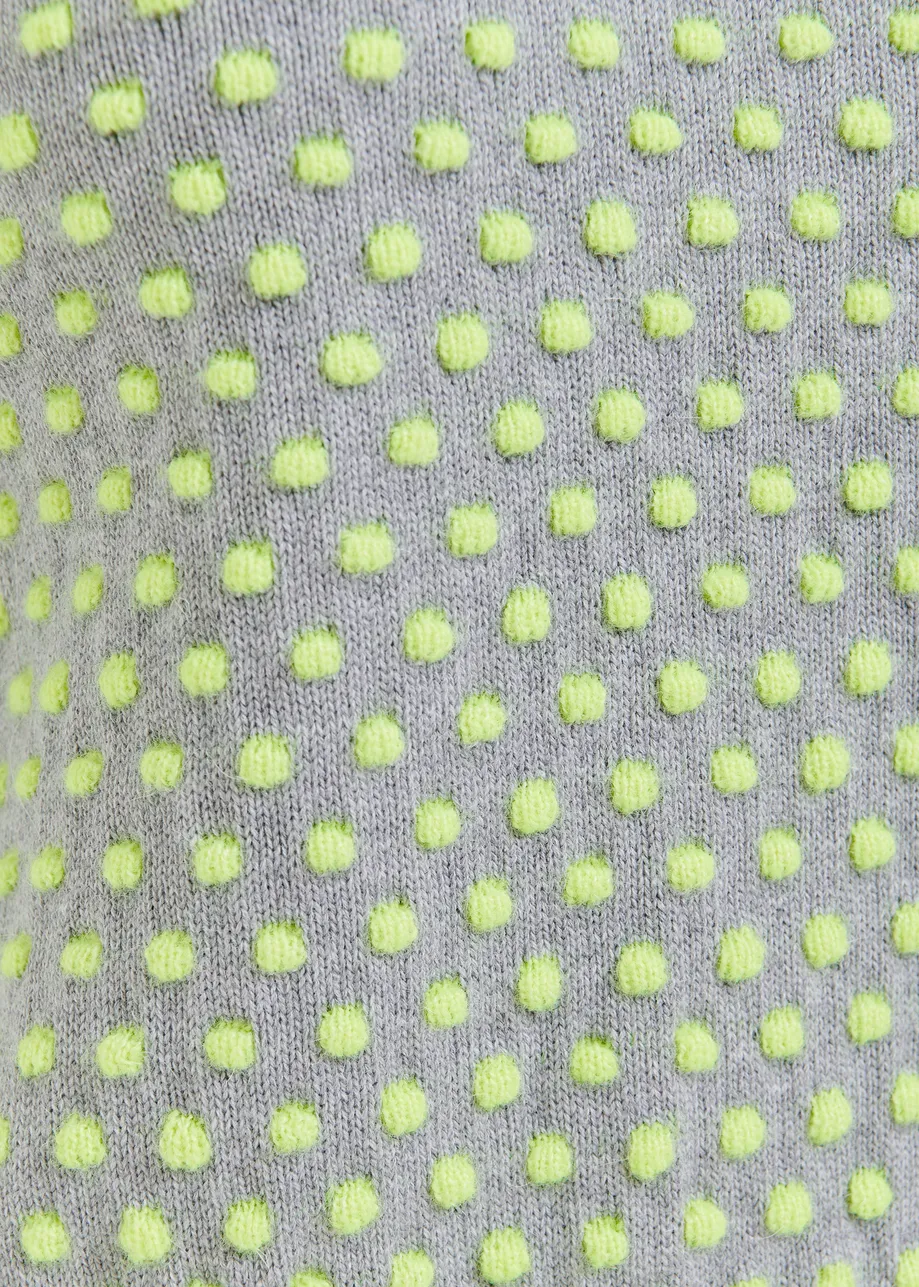 Top in maglia jacquard grigio e giallo con motivo a pois