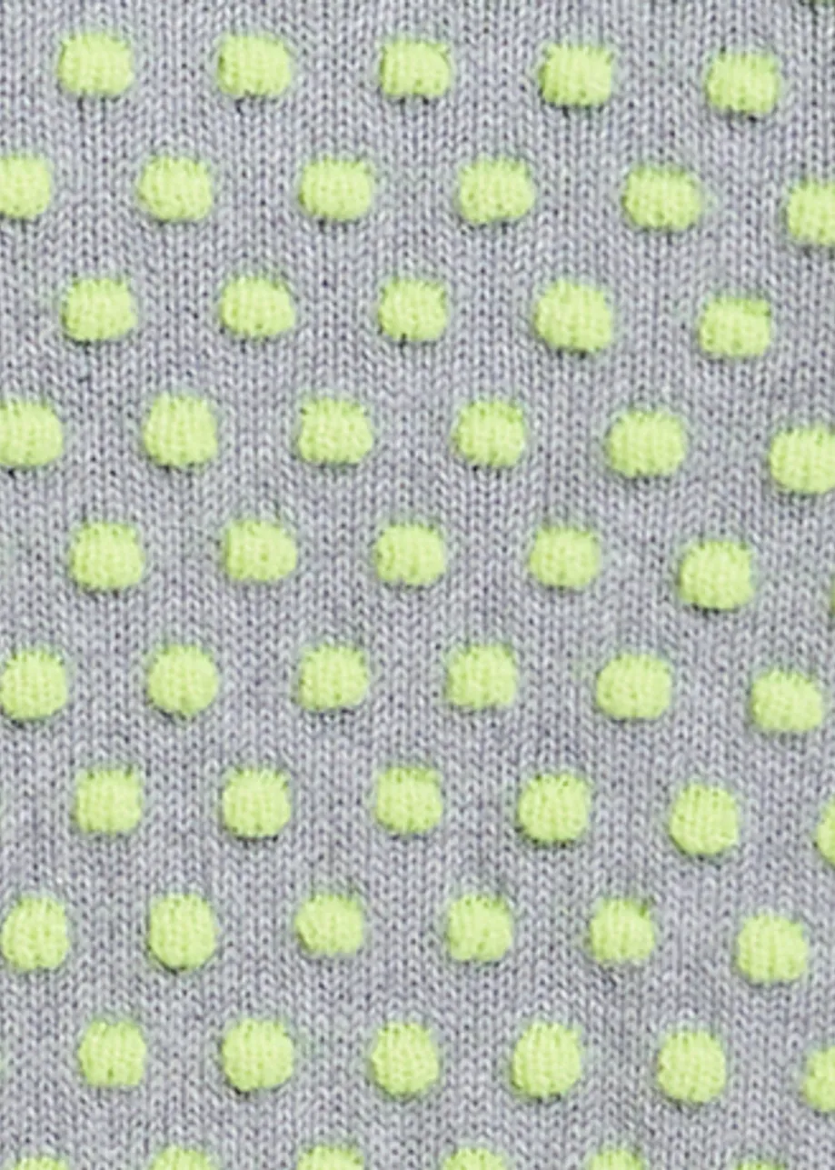 Grey and yellow jacquard knit top with polka dot pattern