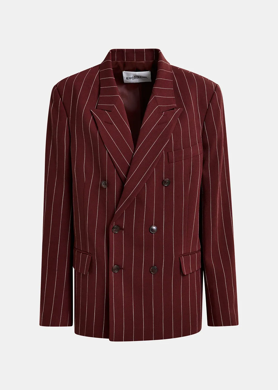 Burgundy and white striped double-breasted blazer