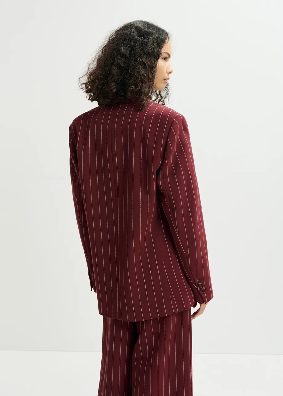 Burgundy and white striped double-breasted blazer