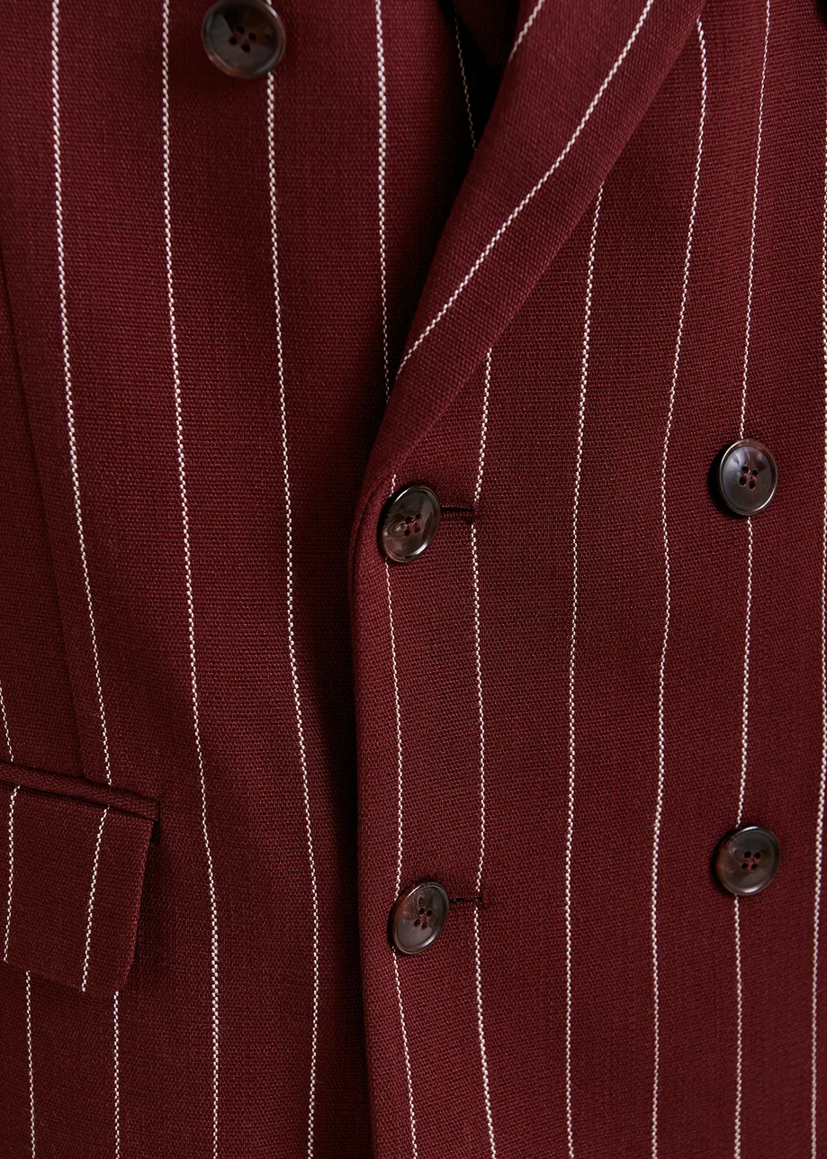 Blazer croisé à fines rayures bordeaux et blanc