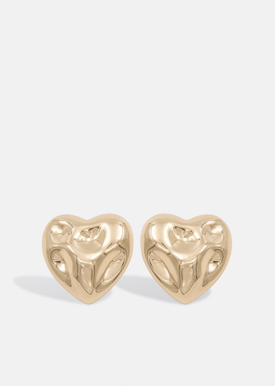 Gold-tone textured heart studs