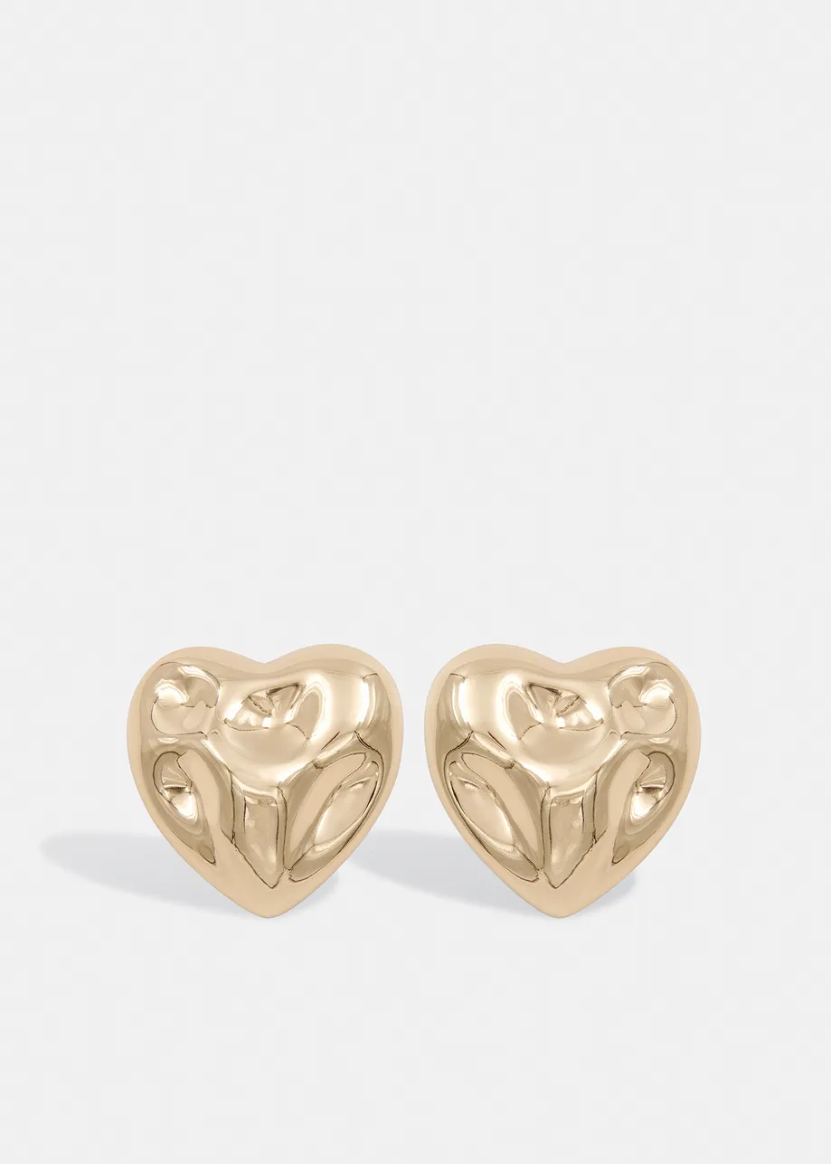 Gold-tone textured heart studs