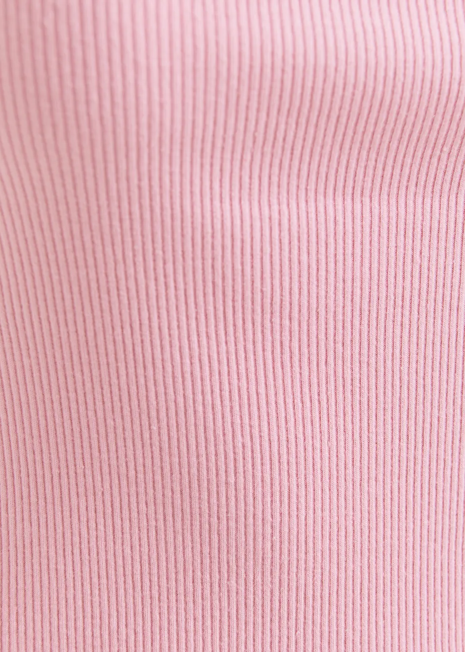 Light pink cotton-blend ribbed cut-out tank top