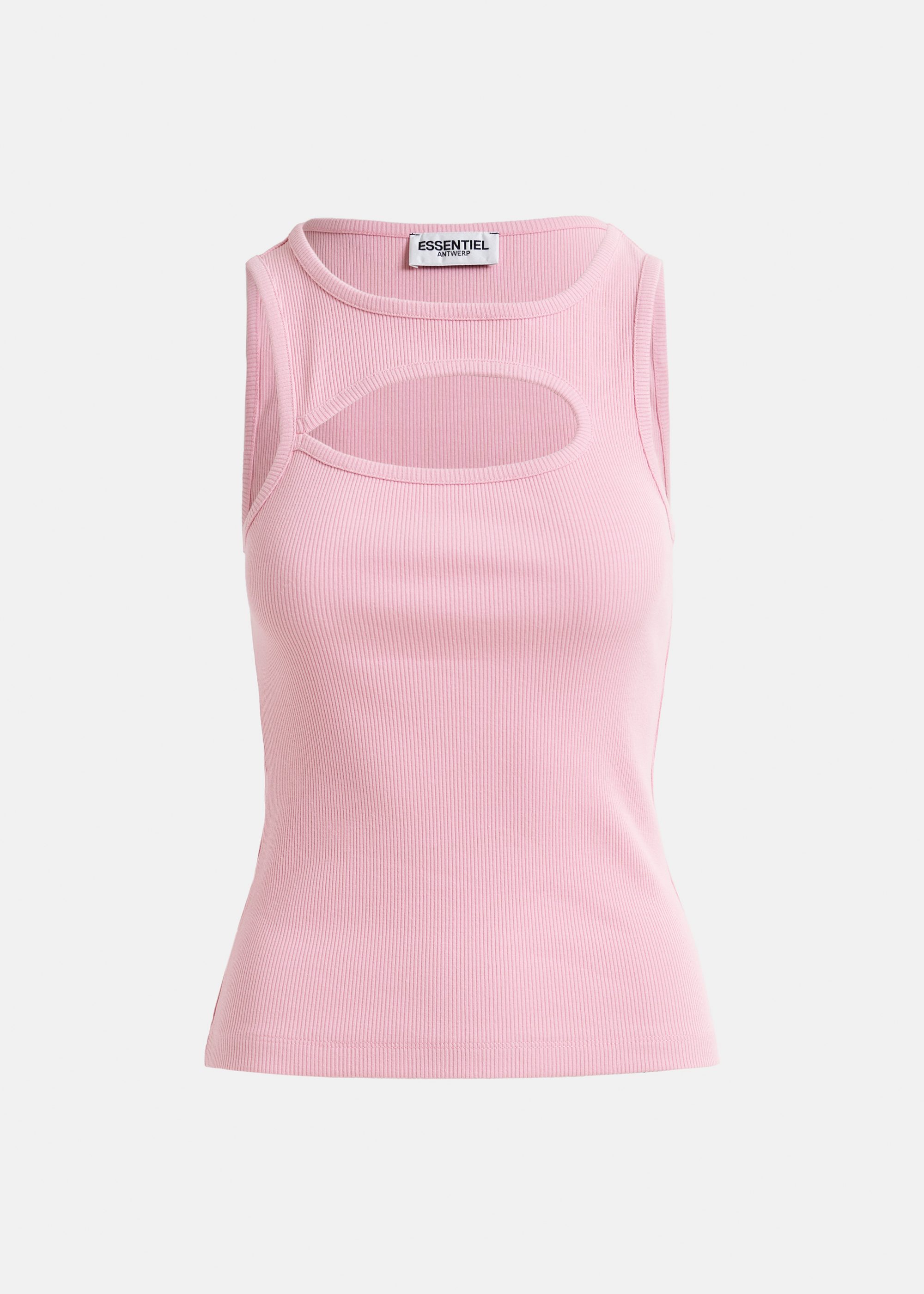 Light pink cotton-blend ribbed cut-out tank top | Essentiel
