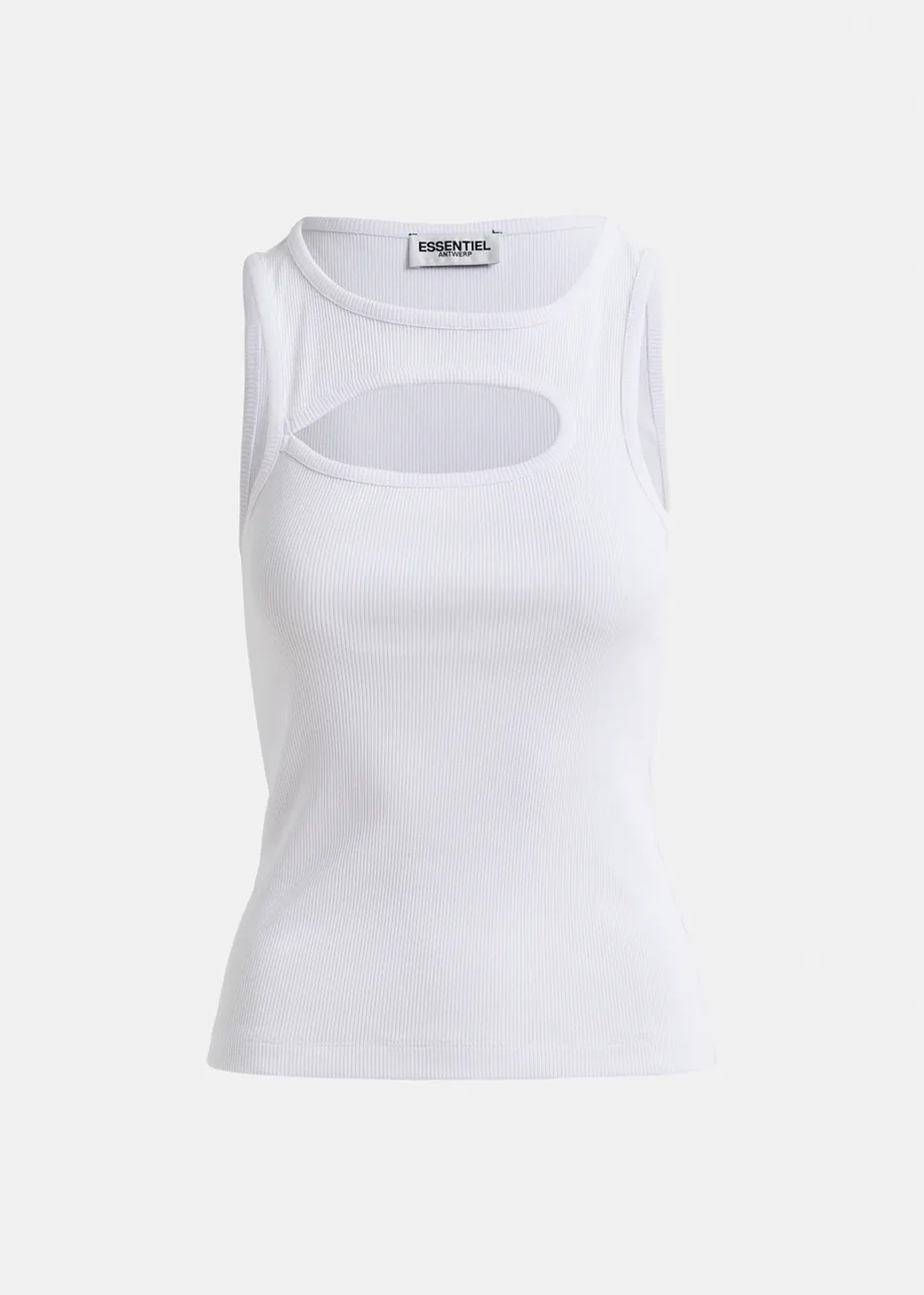 White cotton-blend ribbed cut-out tank top