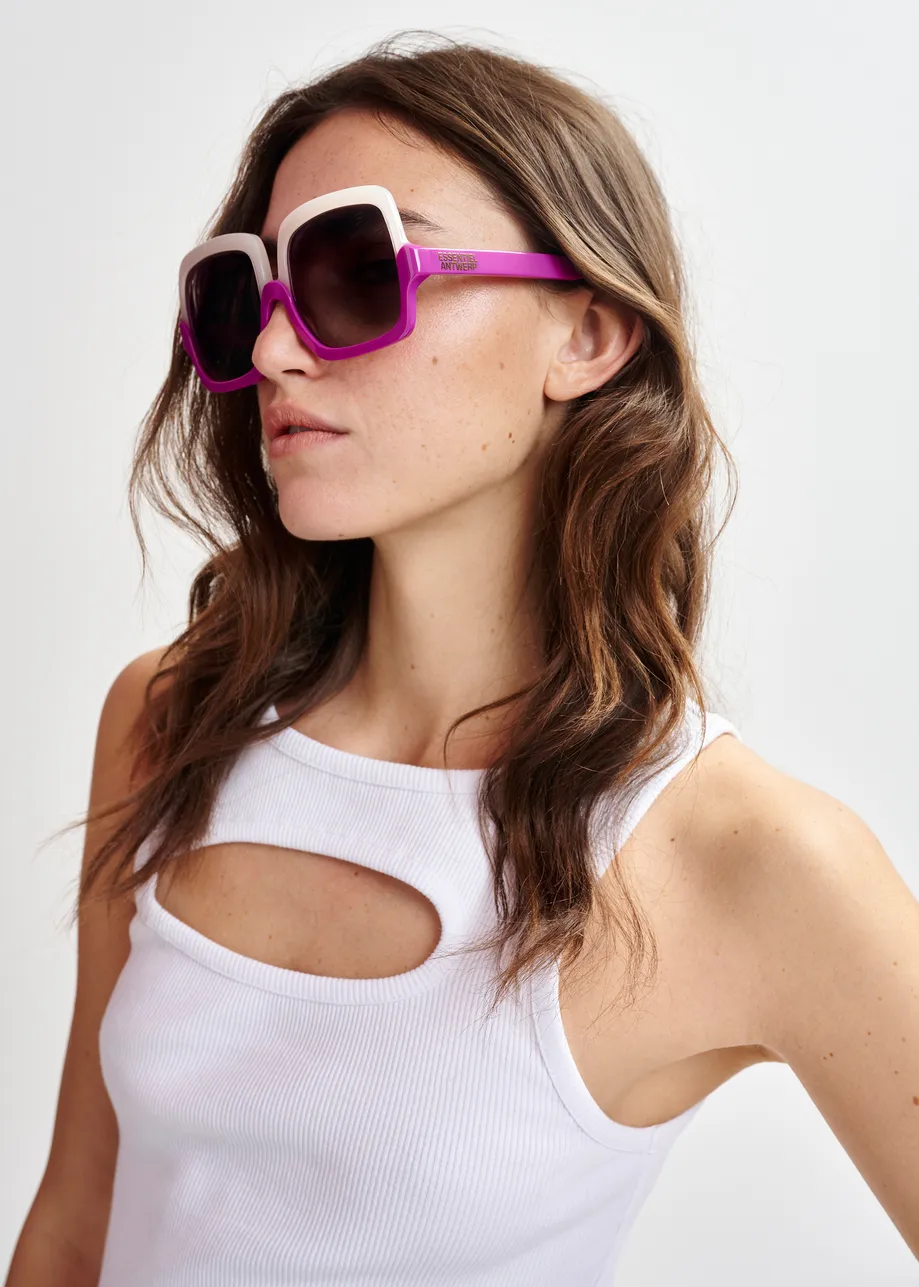 White cotton-blend ribbed cut-out tank top