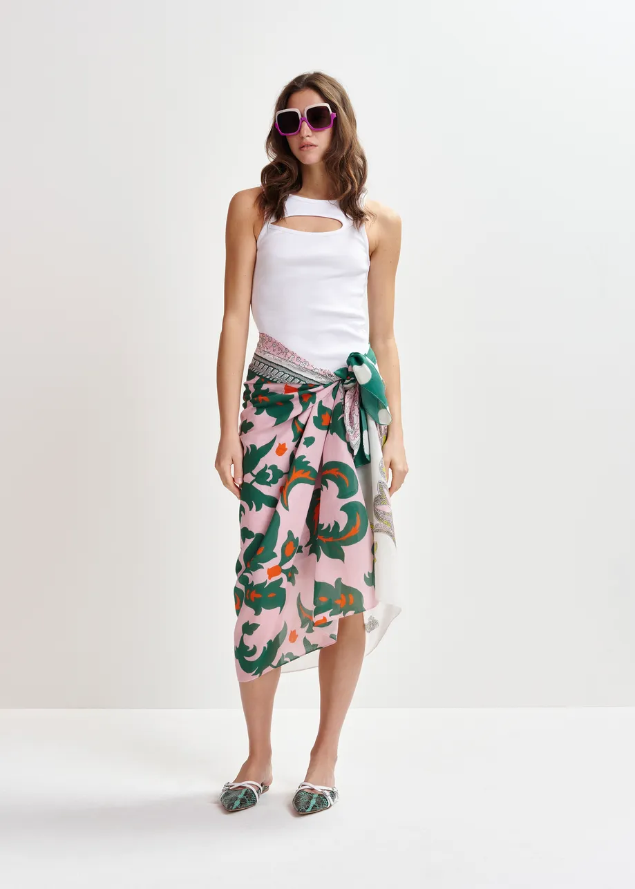 White cotton-blend ribbed cut-out tank top