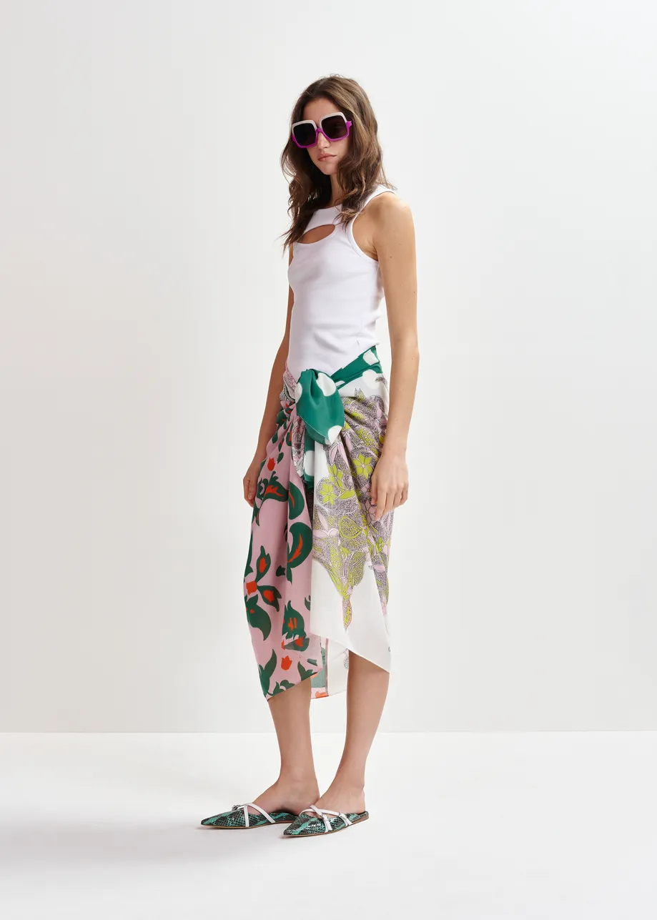 White cotton-blend ribbed cut-out tank top