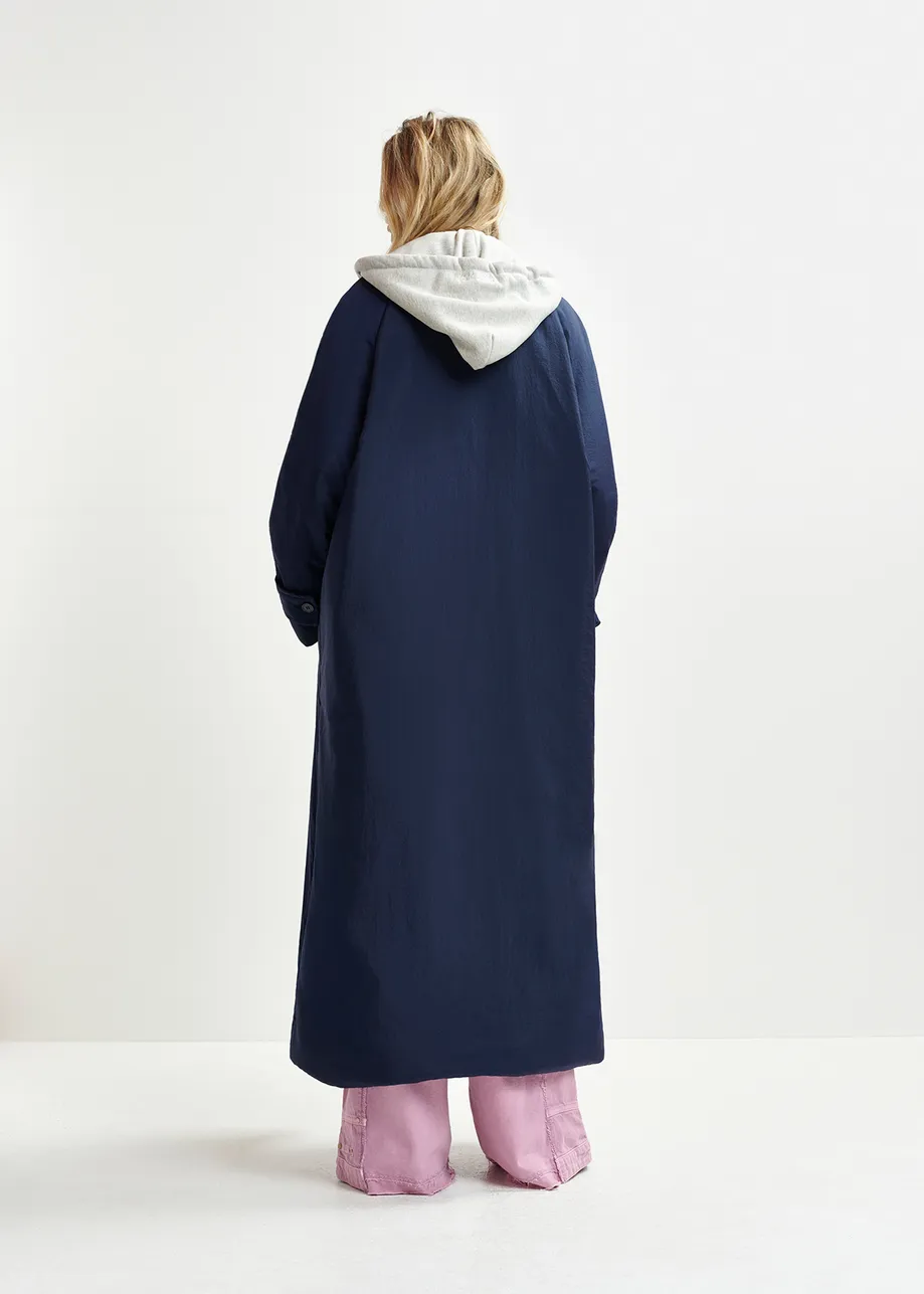 Manteau croisé bleu foncé à capuche amovible