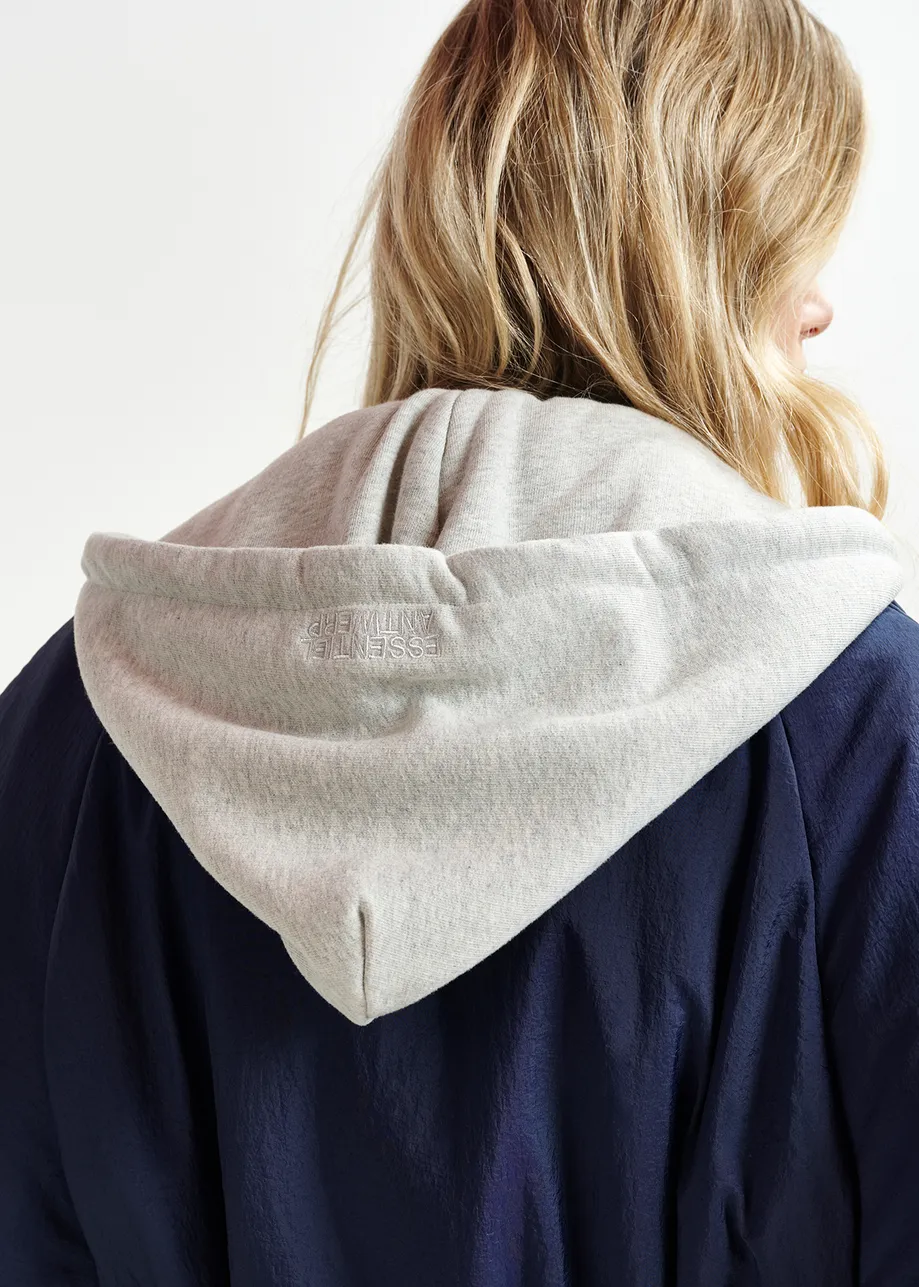 Manteau croisé bleu foncé à capuche amovible