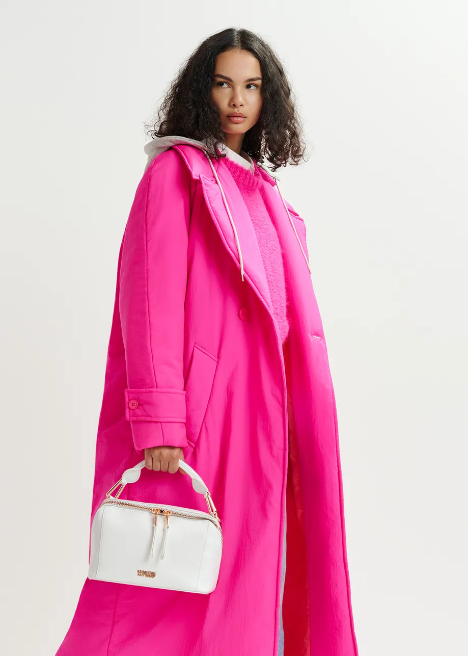 Manteau croisé rose à capuche amovible