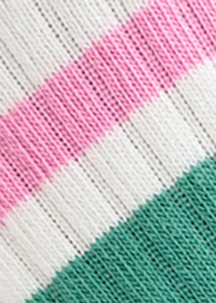 Off-white, lilac and green rib-knitted socks with stripes