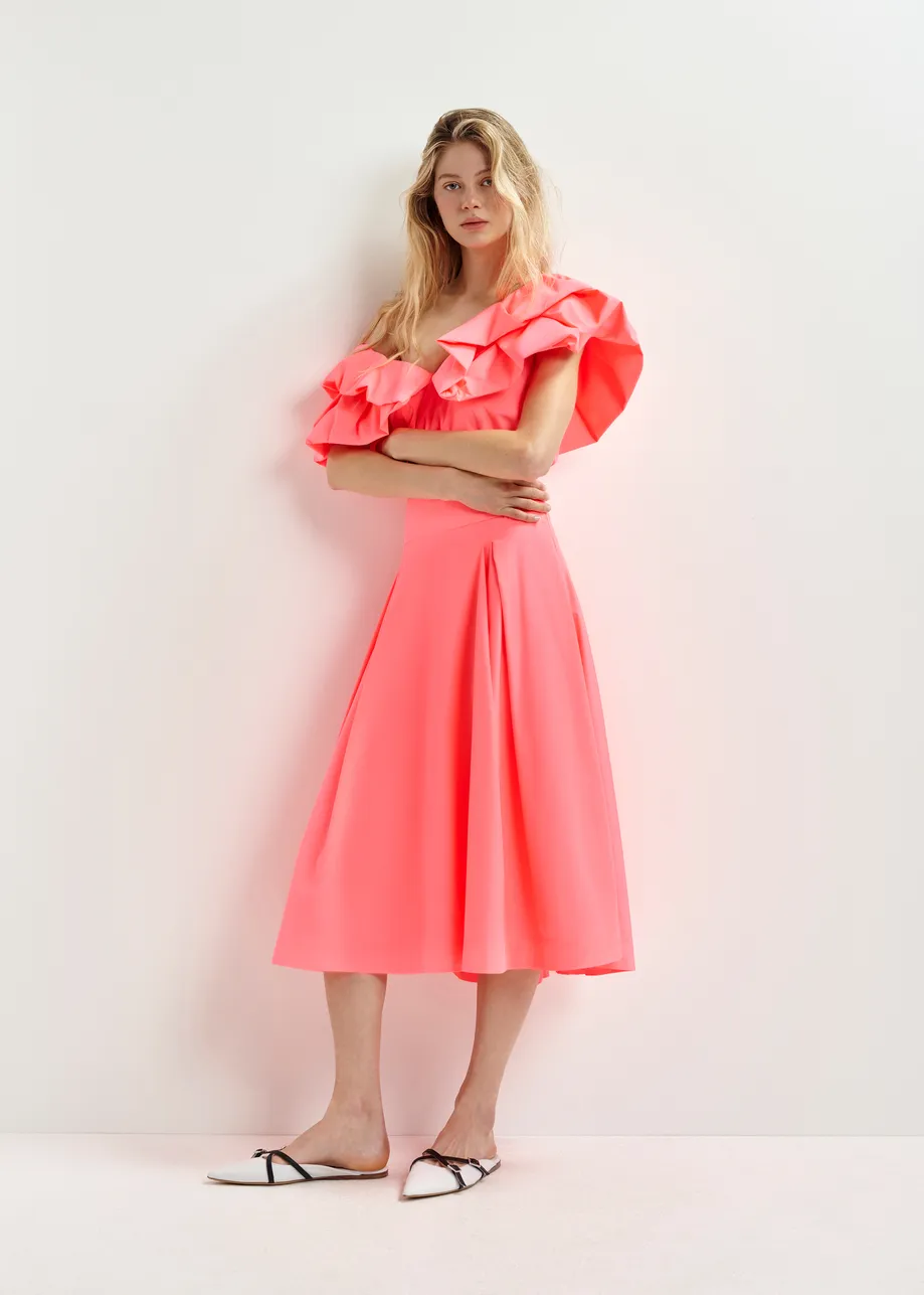 Falda midi plisada, coral