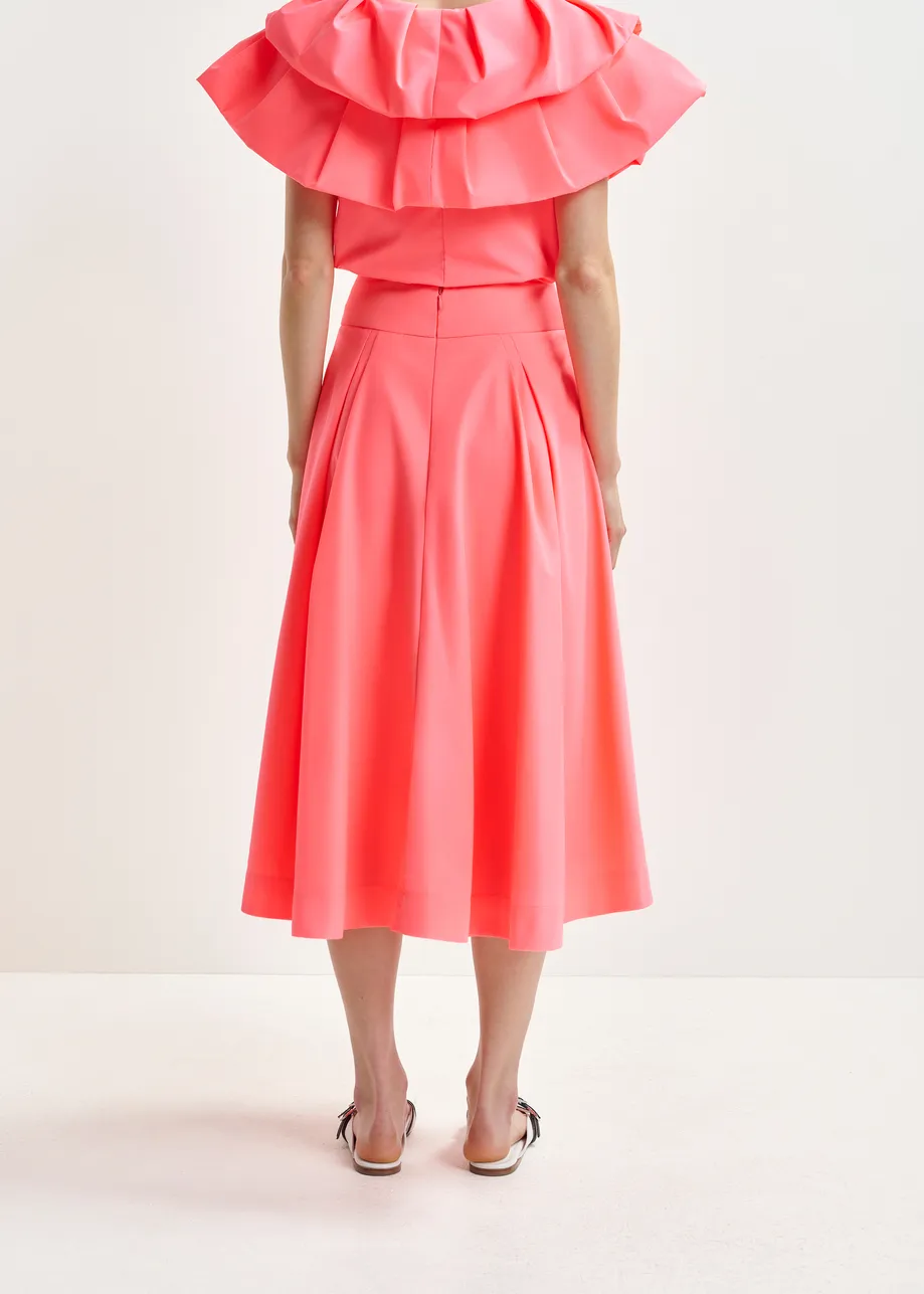 Coral pleated midi skirt