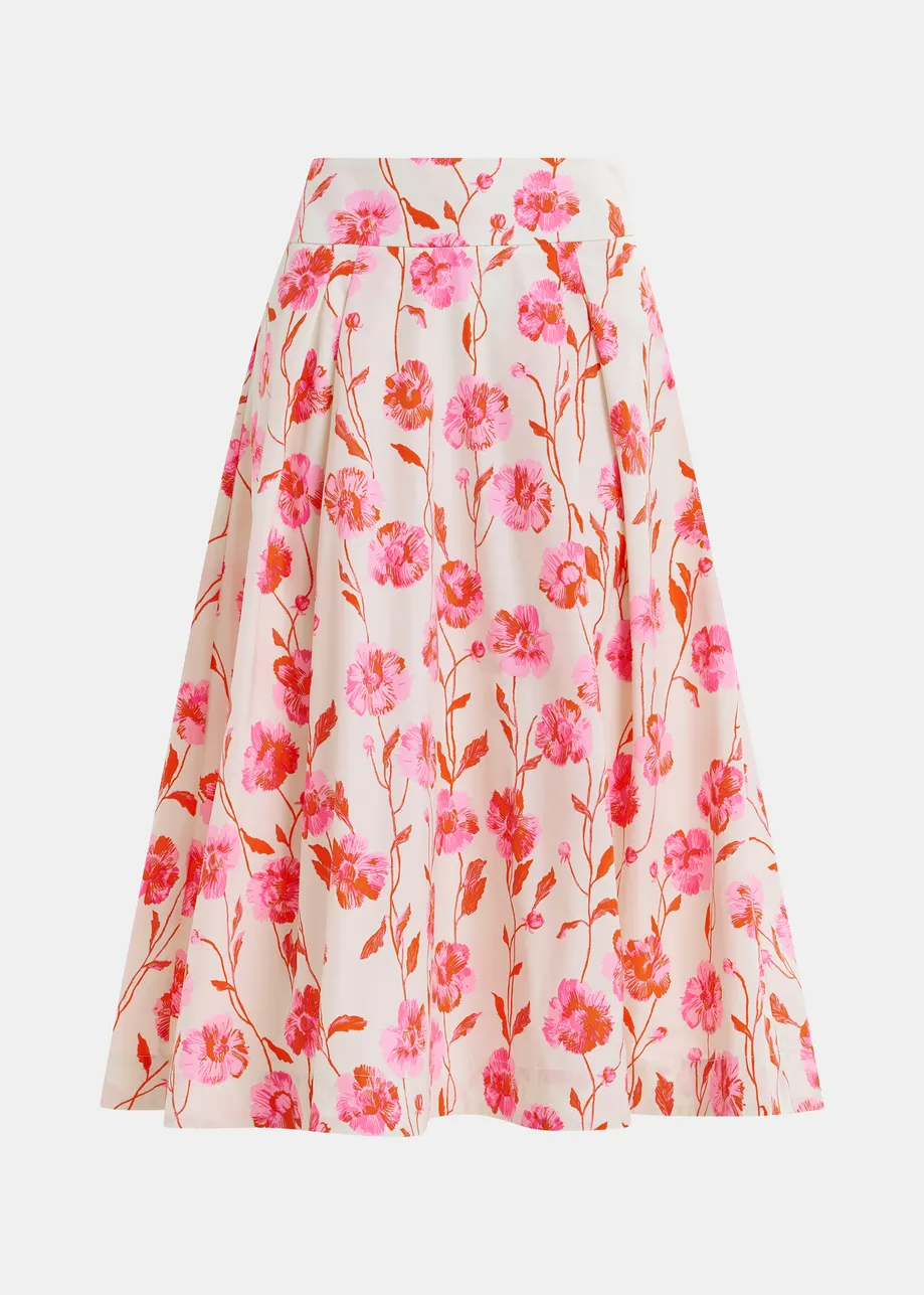 Off-white, red and pink pleated midi skirt