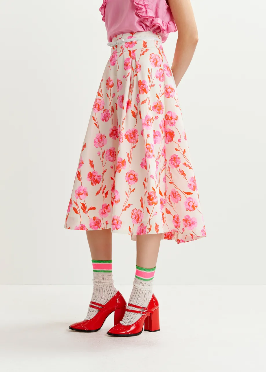 Off-white, red and pink pleated midi skirt