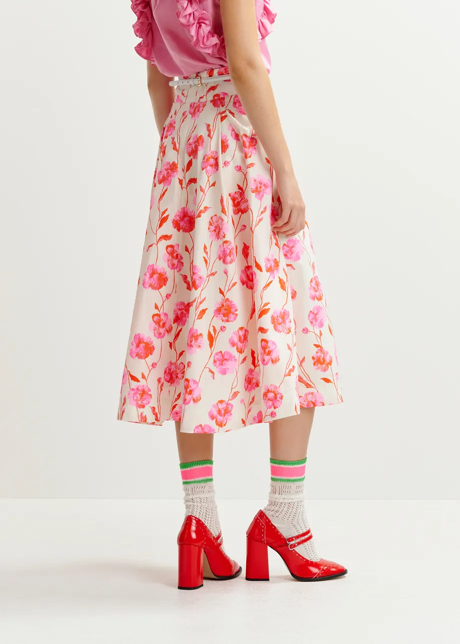 Off-white, red and pink pleated midi skirt