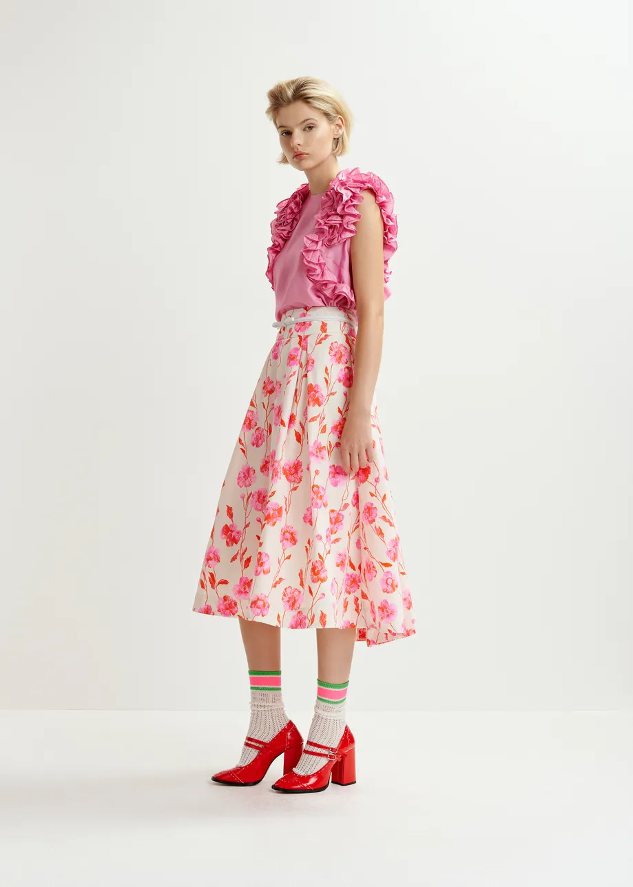 Off-white, red and pink pleated midi skirt