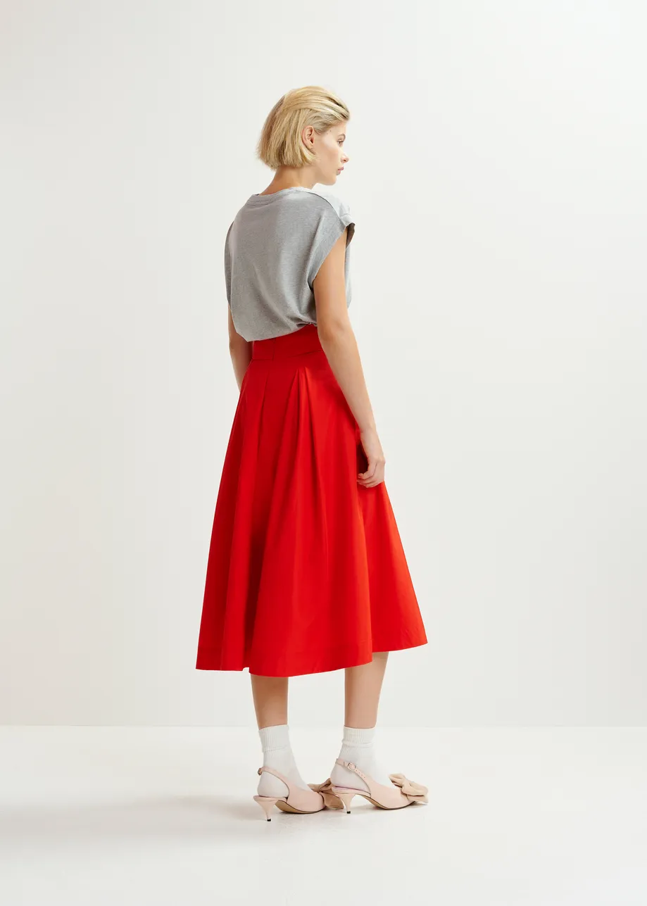 Red pleated midi skirt