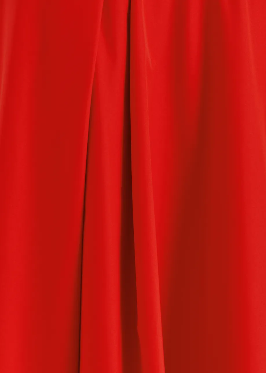 Red pleated midi skirt