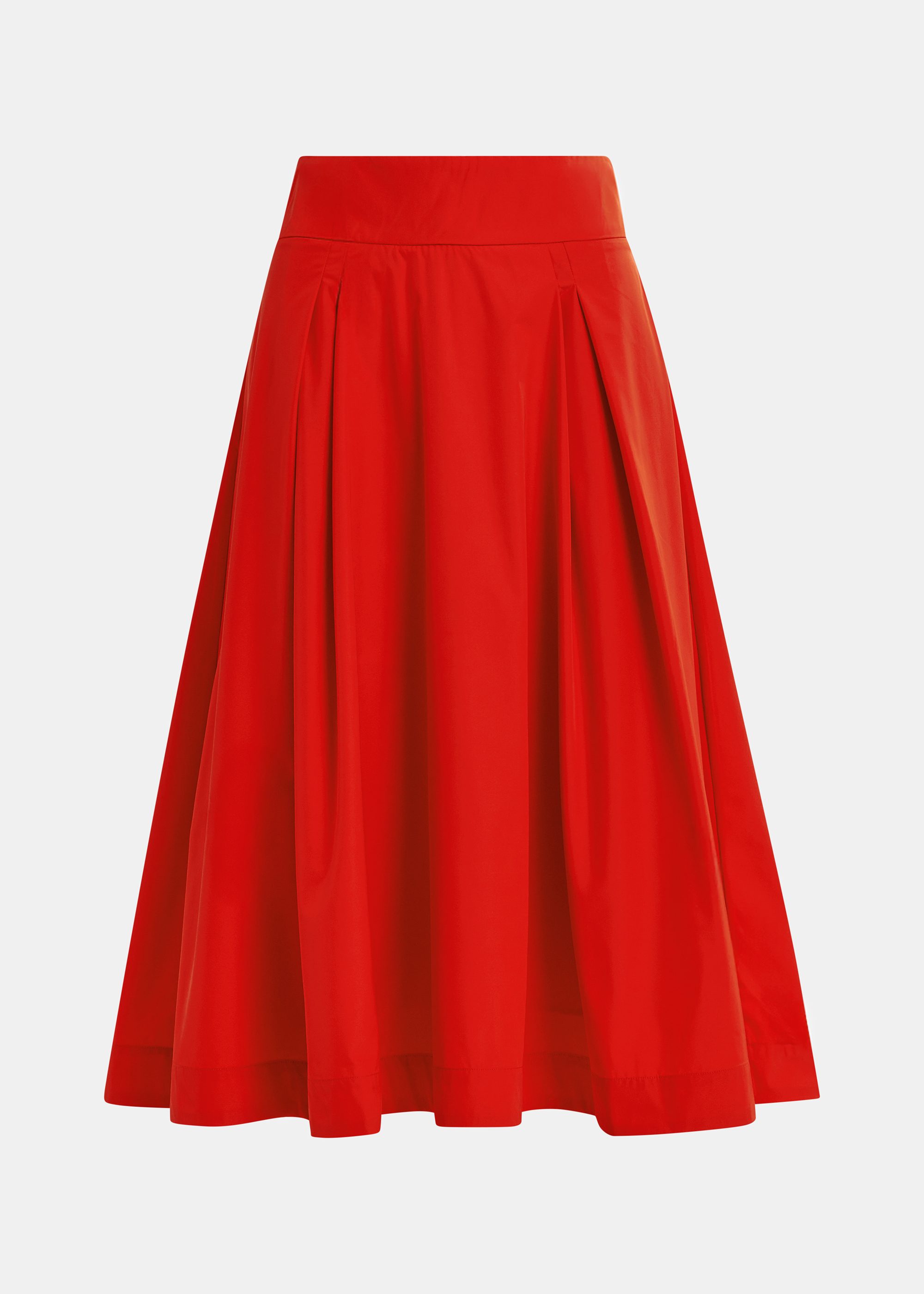 Red pleated midi skirt