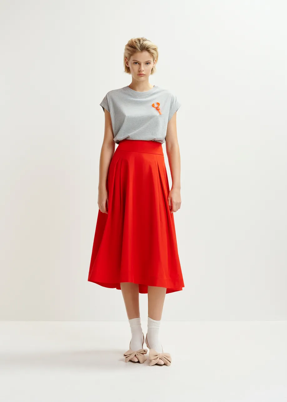 Red pleated midi skirt