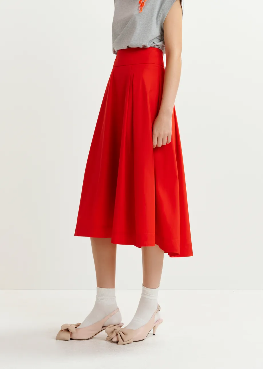 Red pleated midi skirt