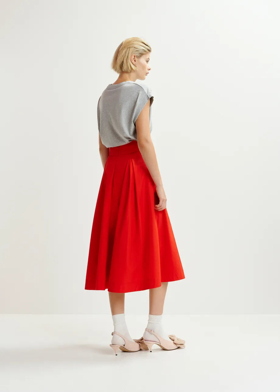 Red pleated midi skirt