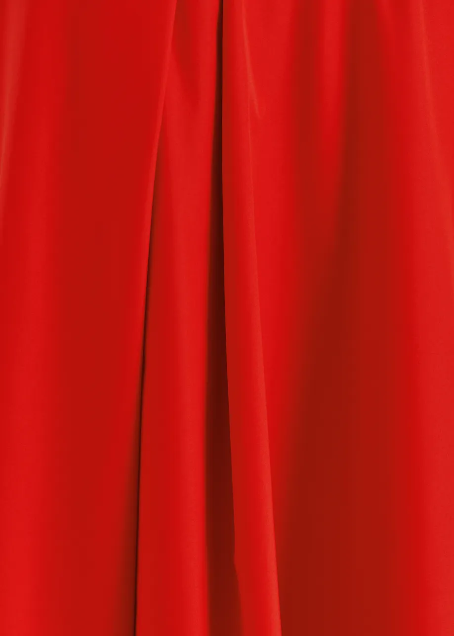 Red pleated midi skirt