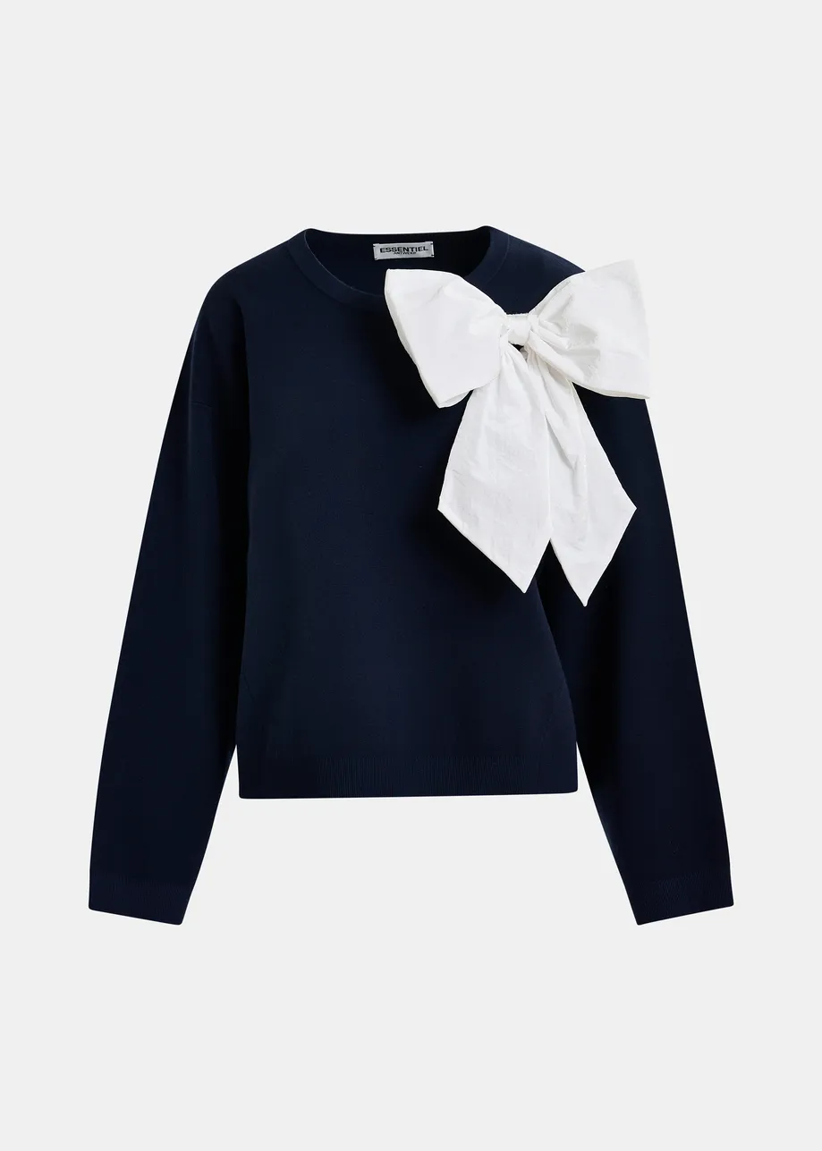  Dark blue and white sweater with removable bow detail