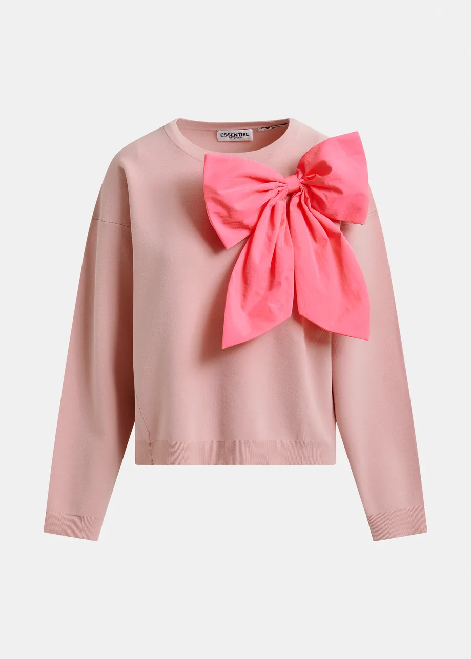 Pull rose poudré et rose vif avec nœud amovible