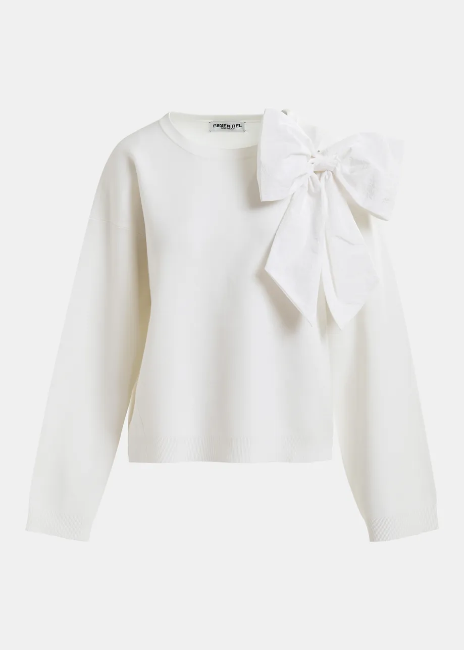 White sweater with removable bow detail