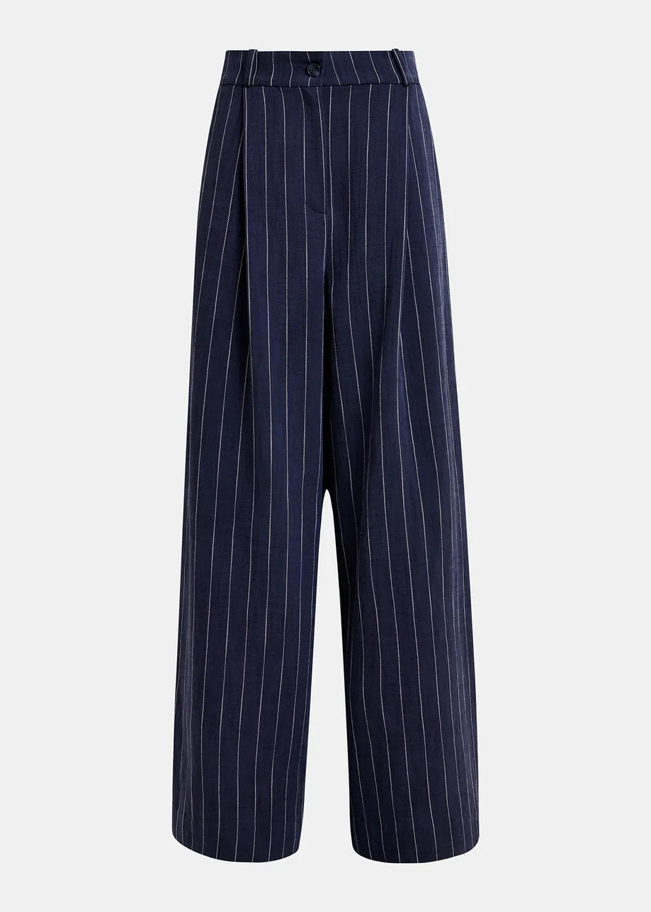 Dark blue and white striped wide-leg pants