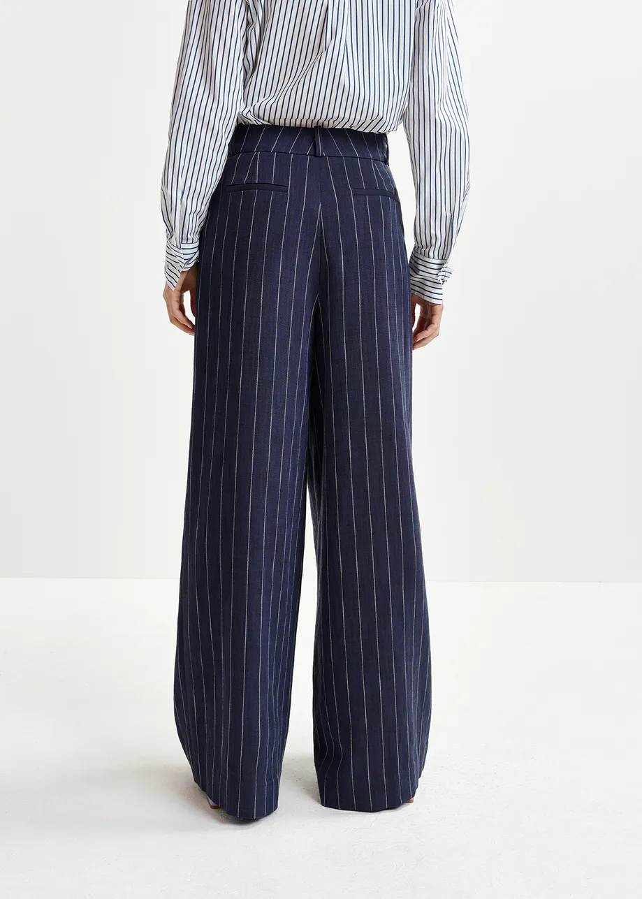 Dark blue and white striped wide-leg pants