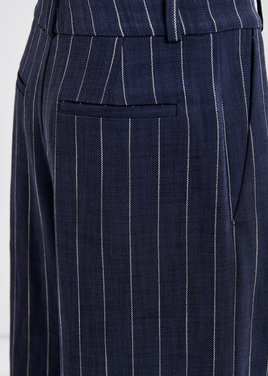 Dark blue and white striped wide-leg pants